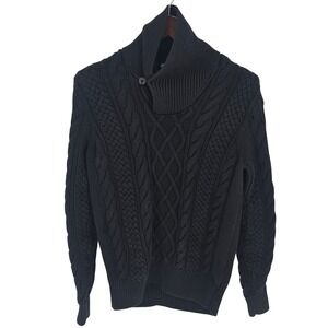 J.‎ Crew Mens Black Cable Knit Shawl Collar Cotton Sweater M Minimalist Heritage